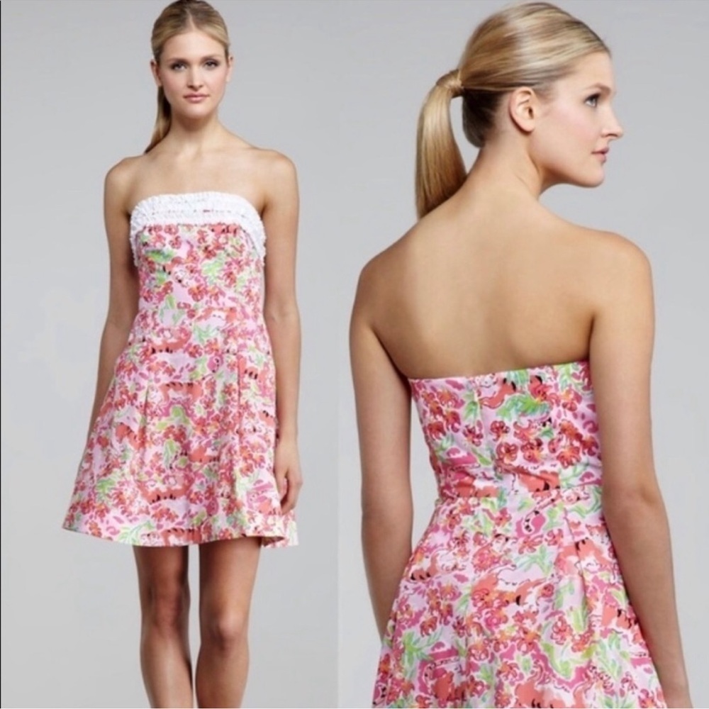 Lilly Pulitzer Ferra Strapless Dress Call Me Kitty Cat Size 8 - Picture 1 of 13